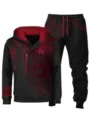 Conjunto de sudadera con capucha y pantalón casual de hombre otoño invierno negro rojo - Gris Oscuro Rojo