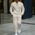 Hombre Navidad Estampado Sudadera con Cremallera y Pantalones Set Ropa Casual Festiva - S / Top Y Pantalón / Blanco crema Árbol de Navidad