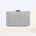 Elegant silver glitter evening clutch bag detail view, shimmering texture and chic clasp. - Gray
