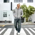 Sweat à capuche zippé gris pour homme doublé polaire automne hiver streetwear mode haut - Gris clair