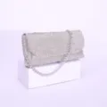 Silver rhinestone evening clutch bag with chain strap elegant party shoulder bag - Silver