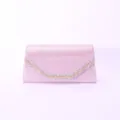 Pink glitter evening clutch bag with rhinestone and chain decoration for women wedding party. - Rose Gold