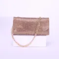 Rhinestone evening clutch bag with gold chain strap, perfect for party and wedding events. - Gold