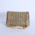 Luxury rhinestone evening bag with gold chain strap, elegant crystal shoulder bag for women. - Gold