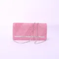 Elegant pink glitter evening clutch bag with silver chain strap for women parties weddings - Pink