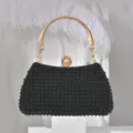 Elegant black pearl evening bag with gold metal handle and luxury clutch design for party. - Black