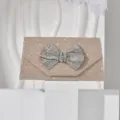 Sparkling champagne gold evening clutch bag with rhinestone bow, elegant party crossbody bag. - Champagne