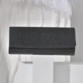 Black glitter clutch bag detailed view, elegant evening purse for women banquets. - Black