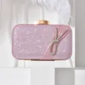 Pink glitter evening clutch bag detail, elegant rhinestone bow, luxury party handbag for women. - Lavender