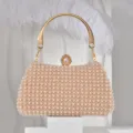 Pearl evening clutch detail, elegant gold metal handle and clasp for banquet dress. - Champagne