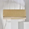 Golden fine glitter clutch handbag detail, elegant evening party bag structure and sparkly fabric texture. - Gold