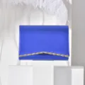 Blue envelope evening clutch bag with elegant gold scalloped metal trim detail surface. - Blue