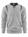 Sweat-shirt gris décontracté pour homme à manches longues et col en V détail à carreaux. - S / Gris