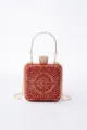 Sparkling red crystal clutch bag with gold chain and handle, elegant evening bag for party. - Red