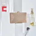 Champagne gold rhinestone evening clutch bag, sparkling hard case party handbag for women. - Champagne