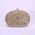 Élégant sac de soirée ovale en strass pour femmes, sac à main scintillant en cristal doré. - Or