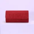 Red glitter evening clutch bag detail view, sparkling party purse with flap and magnetic snap closure. - 20x6x10cm / Red