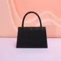 Elegant black lace structured top handle handbag for women chic evening party stylish bag - Black