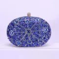 Superbe pochette de soirée ovale en strass bleu avec cristaux scintillants et fermoir métal. - Bleu Or