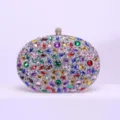 Pochette de soirée ovale en strass luxueuse avec motif tournesol en cristal coloré pour fête. - Base Argent Zircon Coloré
