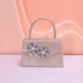 Sparkling rhinestone flower pearl evening bag, elegant clutch purse for party and wedding. - Gold