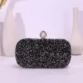 Black rhinestone evening clutch bag with pearl clasp, sparkling crystal design for party prom. - Black