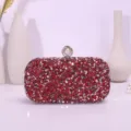Red Rhinestone Evening Clutch Bag Crystal Pearl Clasp Formal Party Bag Detailed View - Red