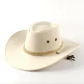 Clásico sombrero de vaquero occidental beige con banda de cuerda dorada trenzada, elegante gorra. - M (56-58cm) / Blanco Roto