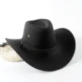 Classic black western cowboy hat with braided rope and metal eyelets, stylish unisex sun hat. - M (56-58cm) / Black