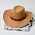 Brown suede western cowboy hat with braided rope band, sun protection fedora cap. - M (56-58cm) / Camel