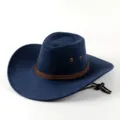 Sombrero de vaquero occidental azul con cuerda trenzada marrón y barbilla para viajes. - M (56-58cm) / Azul Marino