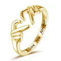 Anillo de pareja de mano en corazón dorado con texto de amor grabado, joyería de moda diaria. - Talla 5 / Dorado