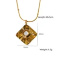 Stainless steel necklace with textured square pendant and white shell inlay, length 40+5cm. - Textured Square White Shell Style (XBN260908-03)