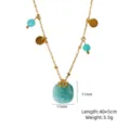 Gold-plated chain necklace featuring turquoise stone beads and square pendant for women. - Amazonite