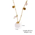 Gold-plated natural pink stone pendant necklace with dainty chain, elegant fashion jewelry. - Rose Quartz