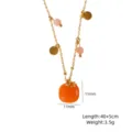 Gold chain necklace with orange stone pendant, stylish 40+5cm length, 3.5g jewelry piece. - Red Aventurine