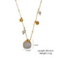 Gold-plated natural stone pendant necklace with dainty beaded chain and stylish round charms. - Labradorite