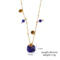 Gold tone natural blue stone pendant necklace with dainty chain and chic sun charm elegant jewelry. - Blue Sodalite