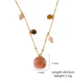 Gold-plated necklace with pink natural stone pendant, dainty chain with charms, 40+5cm. - Sunstone