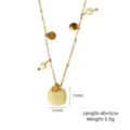 Gold-tone chain necklace with natural stone pendant and delicate charms, 40+5cm length. - Mustard Stone