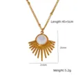 Stainless steel sunburst pendant necklace with white stone, chic resort style jewelry for women. - Sunburst Round Bead White Shell Style (XBN260908-06)