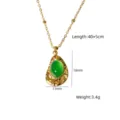 Stainless steel green stone pendant necklace with adjustable chain length for women daily wear - Simple Oval Green Stone Style (XBN260908-08)