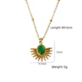 Stainless steel necklace featuring a green oval stone sunburst pendant, elegant and stylish jewelry. - Sunburst Oval Green Stone Style (XBN260908-09)