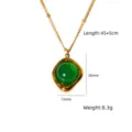Stainless steel gold necklace with a green stone pendant, featuring size and weight. - Elegant Oval Green Stone Style (XBN260908-10)