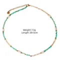 Summer ice white shell green jade stainless steel necklace, 38+5cm length, lightweight 7.3g chic. - Three-Color Bead Extension Chain Style (XBN260908-13)