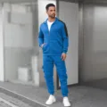 Men's casual sports tracksuit autumn winter new stand-up collar long sleeve jacket pants set - Sapphire Blue