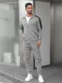 Men's casual grey tracksuit set with stand collar jacket and joggers for autumn winter daily wear. - Light Gray