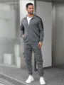 Ensemble survêtement décontracté homme col montant veste zippée pantalon cargo automne - 3XL / Haut et Bas / Gris foncé