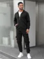 Ensemble de survêtement décontracté pour homme avec veste à col montant et pantalon cargo. - S / Haut et Bas / Noir