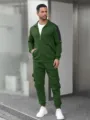Ensemble de survetement sport vert pour homme avec veste zippee et pantalon jogging. - S / Haut et Bas / Vert Militaire